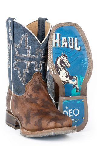 Tin Haul Kids Boys Brown/Blue Leather Rough Stock Cowboy Boots