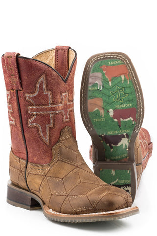Tin Haul Kids Girls Brown Leather 3D Illusion 8In Cowboy Boots