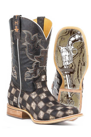 Tin Haul Boots Mens Brown Leather Gunslinger Gun Metal Check Cowboy
