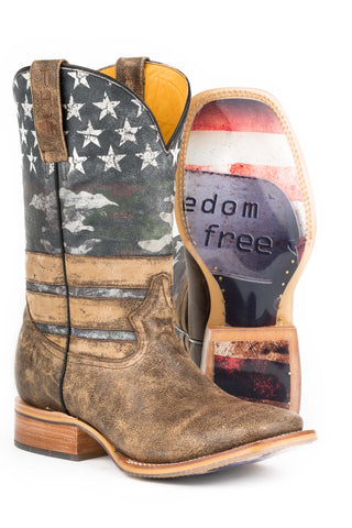 Tin Haul Mens Brown Leather Freedom Dog Tags Cowboy Boots