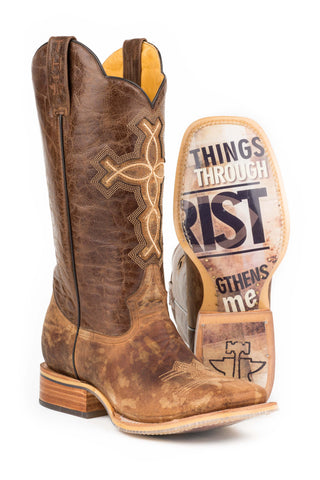 Tin Haul Ichthys Around Us Mens Brown Leather 4:13 Sole Cowboy Boots