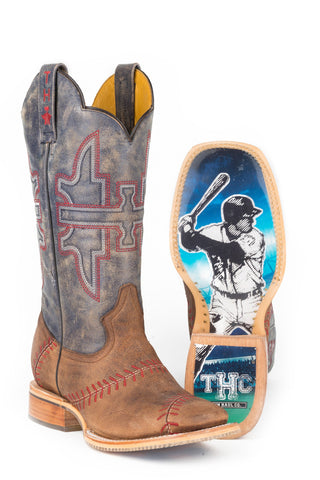 Tin Haul Mens Brown/Black Leather Slugger Field Of Dreams Cowboy Boots