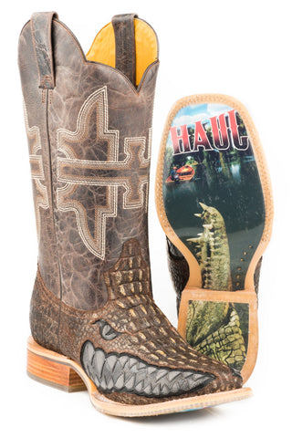 Tin Haul Mens Dark Brown Leather Swamp Chomp Cowboy Boots