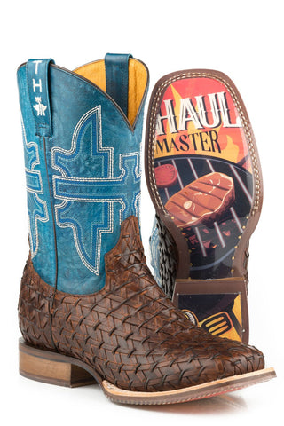 Tin Haul Mens Brown/Blue Leather Grill Master Bbq Cowboy Boots