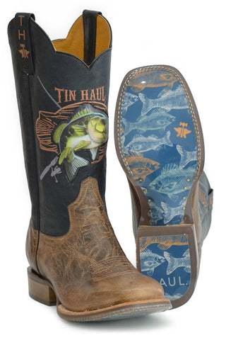 Tin Haul Mens Brown/Black Leather Wallhanger Cowboy Boots