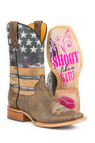 Tin Haul Shoot Like A Girl Ladies Multi Leather USA Flag Cowboy Boots