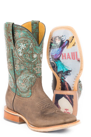 Tin Haul Womens Brown/Tq Leather Ban-Dan-Uh Cowboy Boots
