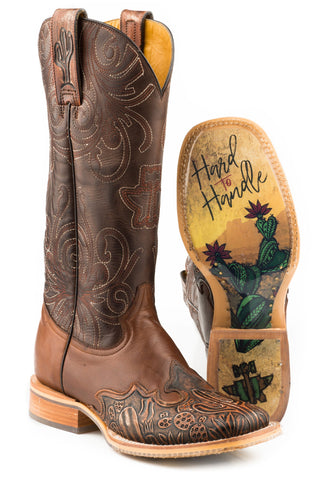 Tin Haul Womens Brown Leather Cactooled Cowboy Boots