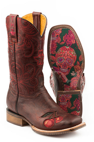 Tin Haul Womens Red Leather Mon Cherry Cowboy Boots