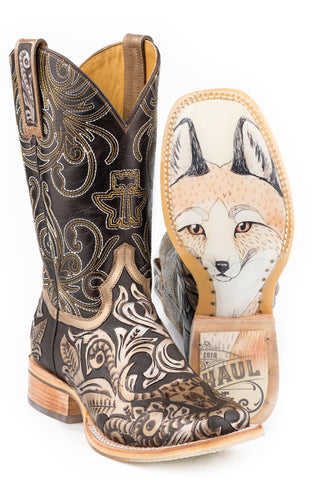Tin Haul Womens Brown Leather Golden Horns Metallic Cowboy Boots