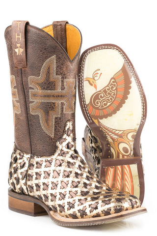 Tin Haul Womens Brown Leather 3D Cross Peacock Cowboy Boots