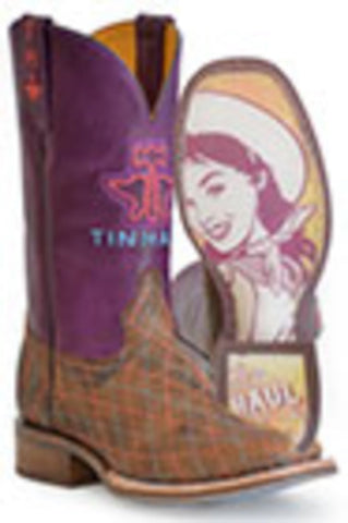 Tin Haul Womens Brown/Purple Leather Rodeo Sweetheart Cowboy Boots