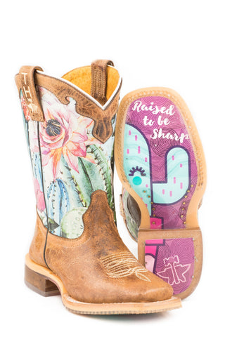 Tin Haul Youth Girls Multi Leather Cactilicious Cactus Cowboy Boots