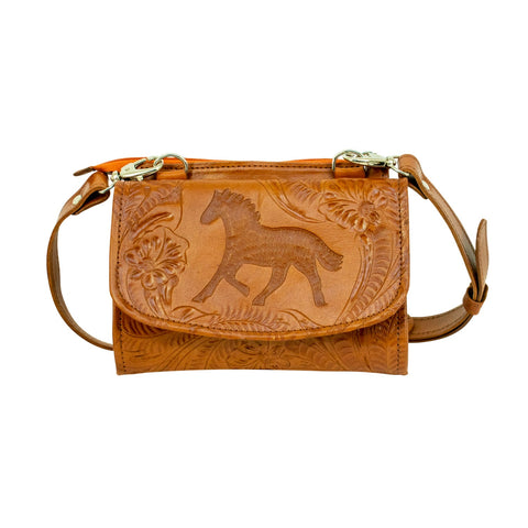 American West Hitchin Post Natural Tan Leather Texas Two Step Crossbody Bag