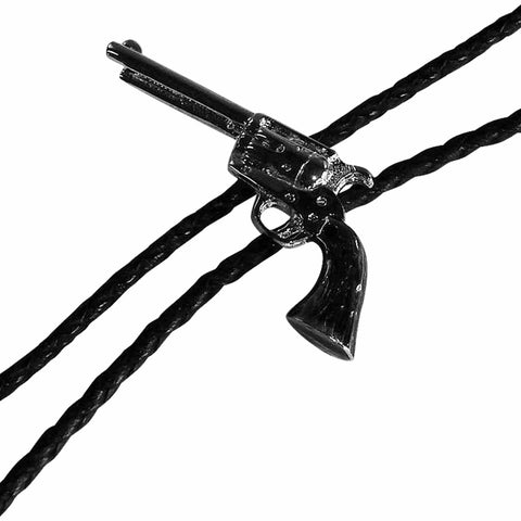 Rockmount Silver Faux Leather Six Shooter Pistol Bolo Tie OS