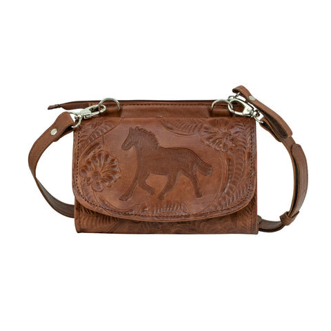 American West Hitchin Post Light Brown Leather Texas Two Step Crossbody Bag