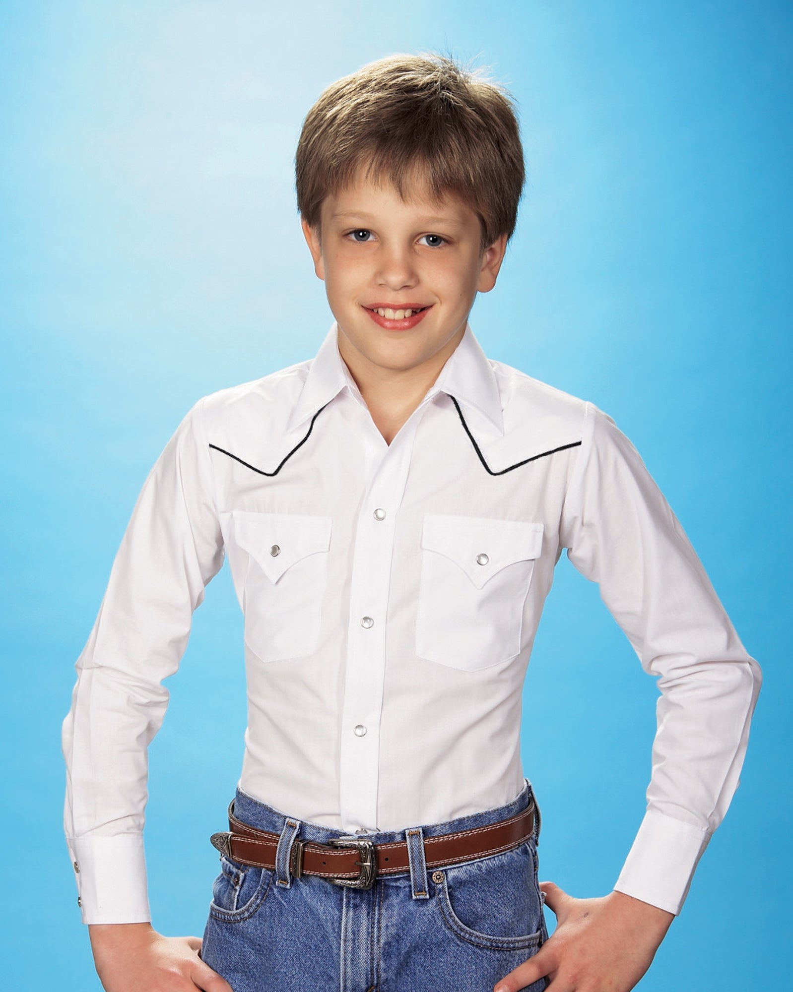 Ely Walker Kids Boys Solid White Western Shirt L S Poly Cotton