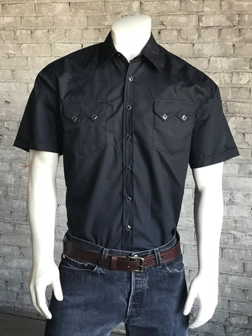 Rockmount Mens Black Cotton Blend Western Snap S/S Shirt