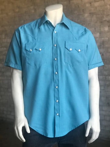 Rockmount Mens Aqua Polyester UV Protection Western S/S Shirt