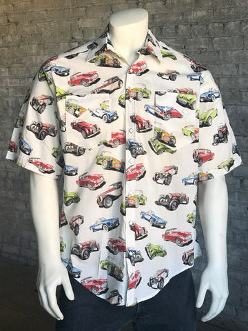 Rockmount Mens Multi-Color 100% Cotton Vintage Cars Western S/S Shirt