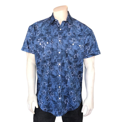 Rockmount Mens Blue 100% Cotton Floral Print S/S Shirt