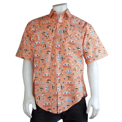 Rockmount Mens Peach 100% Cotton Retro Campers Western S/S Shirt