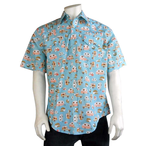 Rockmount Mens Turquoise 100% Cotton Retro Campers Western S/S Shirt