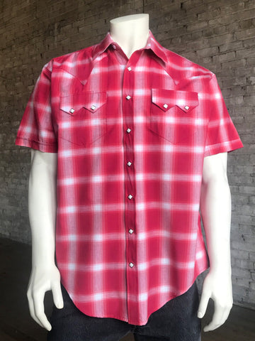 Rockmount Mens Red 100% Cotton Shadow Plaid Western S/S Shirt