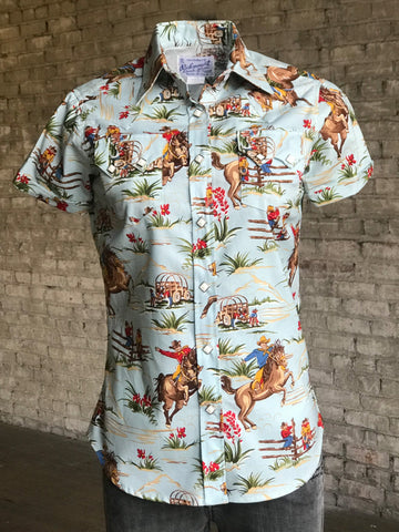 Rockmount Womens Multi-Color 100% Cotton Cowboy Print Western S/S Shirt