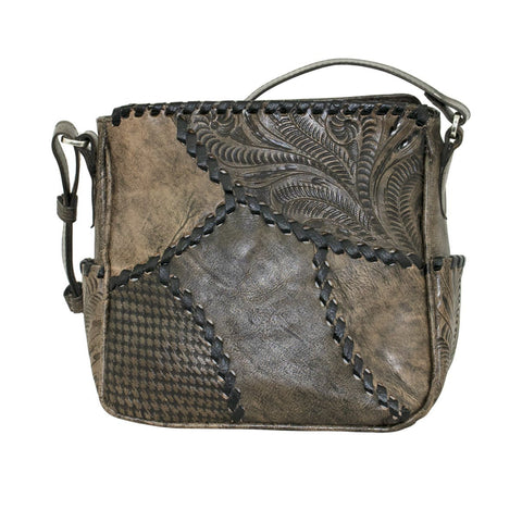 American West Gypsy Patch Distressed Charcoal Leather All-Access Crossbody Bag