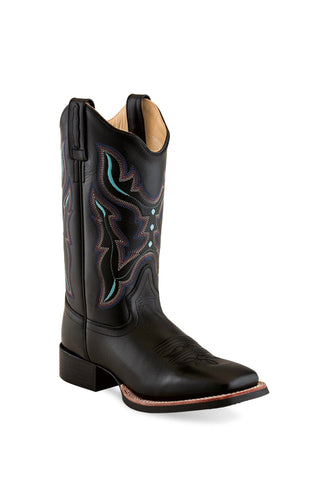 Old West Black Womens Leather 11in Scallop Cowboy Boots