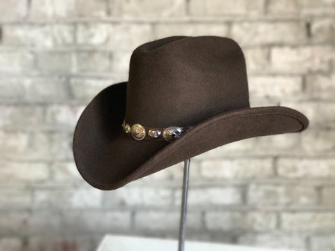 Rockmount Mens Brown Felt Cowboy Concho Magic Pinch Hat