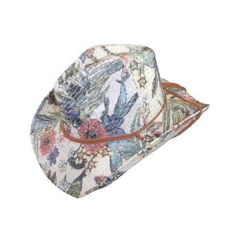 Rockmount Womens Floral Pink Straw Western Cowgirl Straw Hat