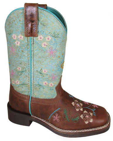 Smoky Mountain Children Girls Wildflower Brown/Turq Leather Cowboy Boots