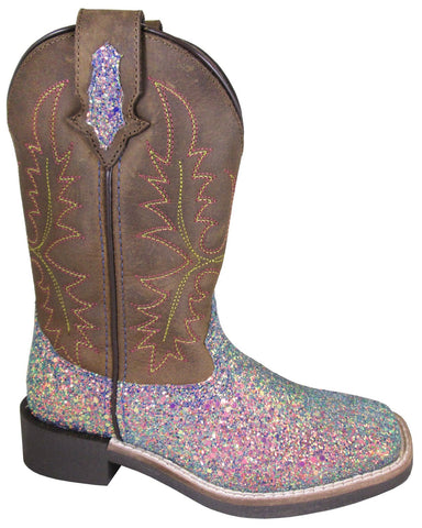 Smoky Mountain Children Girls Ariel Brown/Pastel Leather Cowboy Boots