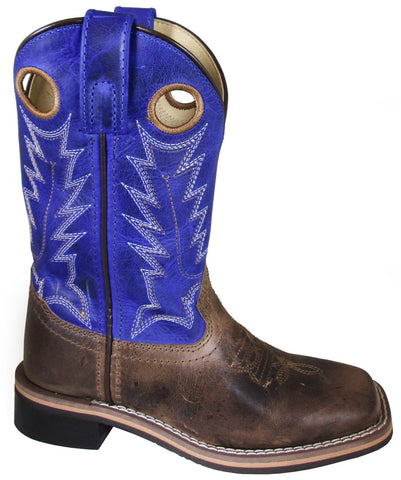 Smoky Mountain Youth Unisex Dusty Brown/Blue Leather Cowboy Boots