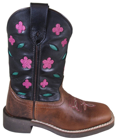 Smoky Mountain Children Girls Dogwood Brown/Black Leather Cowboy Boots