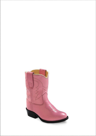 Old West Pink Toddlers Girls Corona Calf Leather Round Toe Cowboy Boots