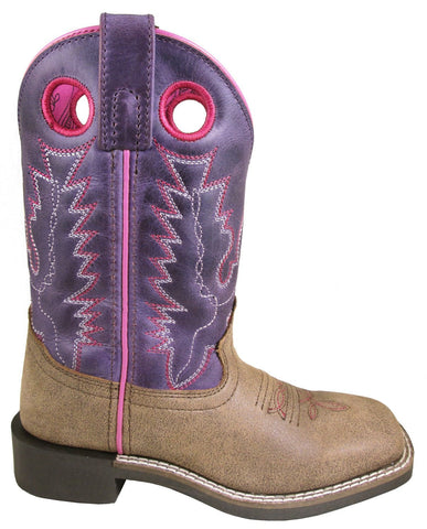 Smoky Mountain Children Girls Tracie Purple/Brown Leather Cowboy Boots