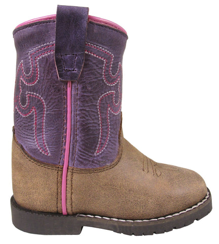 Smoky Mountain Toddler Girls Autry Brown/Purple Leather Cowboy Boots