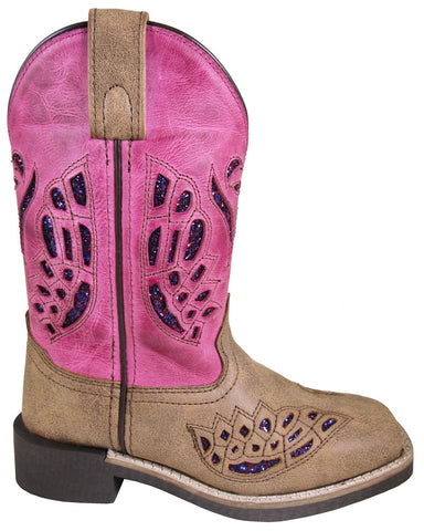 Smoky Mountain Youth Girls Trixie Brown/Pink Leather Cowboy Boots