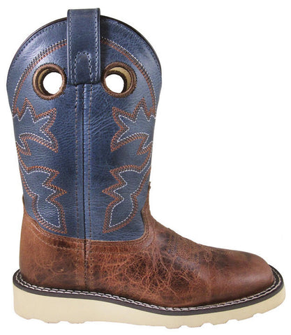 Smoky Mountain Youth Boys Branson Waxed Brown/Blue Leather Cowboy Boots