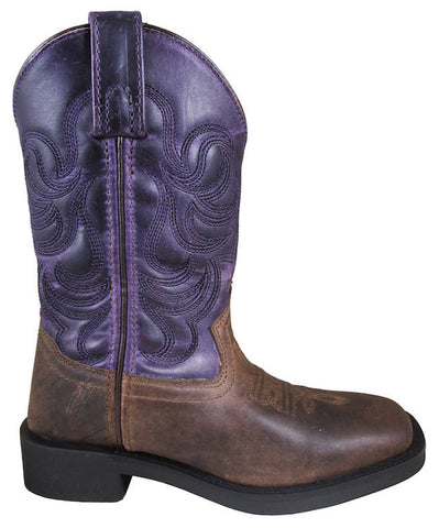 Smoky Mountain Youth Boys Tucson Brown/Dark Purple Leather Cowboy Boots