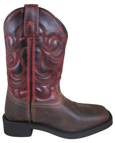 Smoky Mountain Children Boys Tucson Brown/Dark Red Leather Cowboy Boots