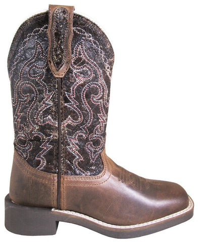 Smoky Mountain Children Girls Odessa Vintage Brown Leather Cowboy Boots