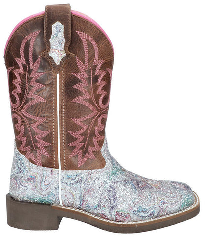 Smoky Mountain Children Girls Ariel Pastel/Brown Leather Cowboy Boots