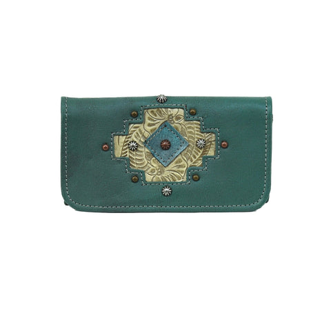 American West Navajo Soul Marine Turquoise Leather Trifold Wallet