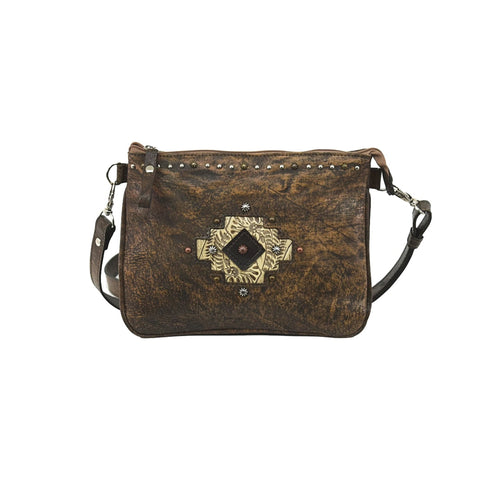 American West Navajo Soul Distressed Charcoal Leather Crossbody Bag
