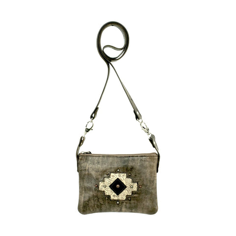 American West Navajo Soul Distressed Charcoal Leather Hip Crossbody Bag