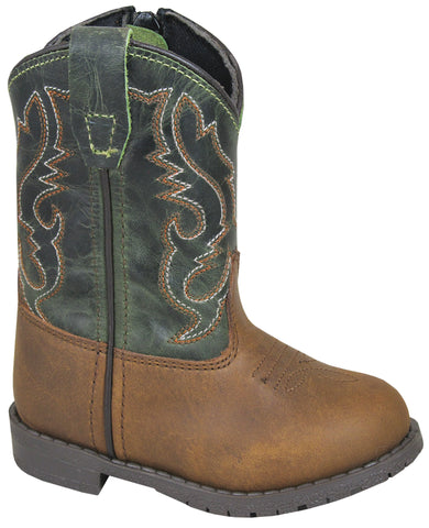 Smoky Mountain Toddler Boys Hopalong Brown/Green Leather Cowboy Boots